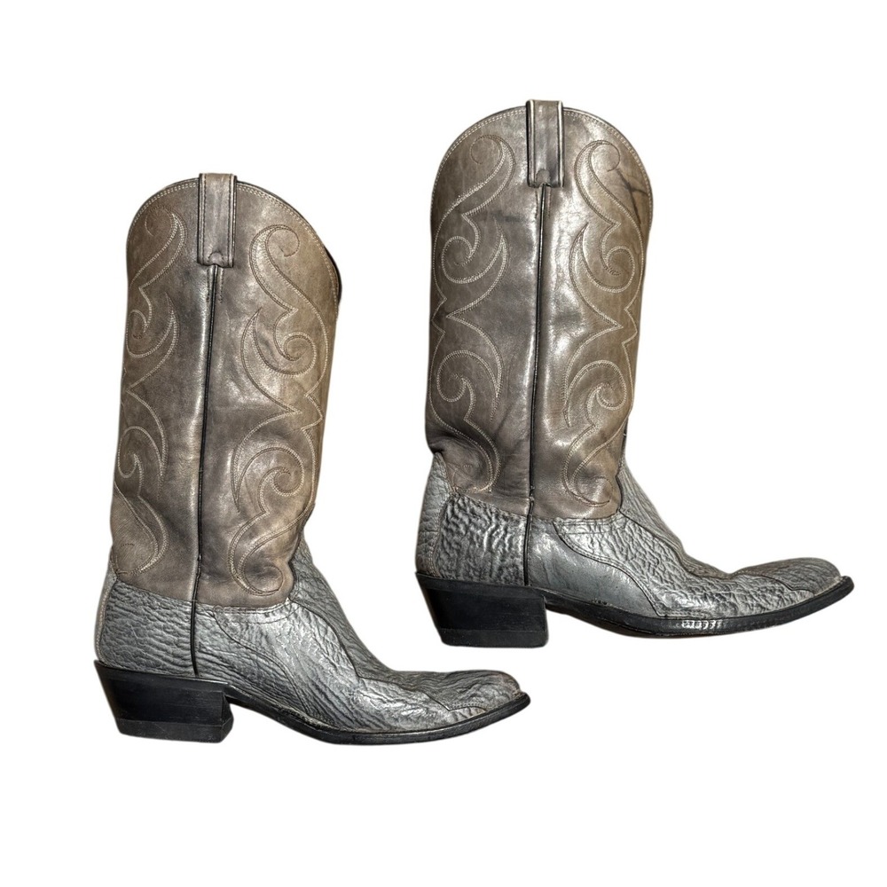 Vintage Dan Post Exotic Leather Cowboy Boots Gray Bone USA Western Men's 9D - Picture 5 of 15